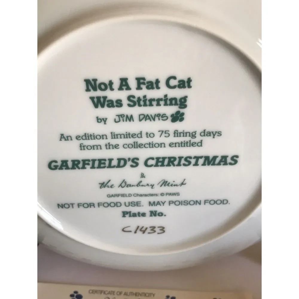 Garfield Danbury Mint collector plate NOT A‎ FED CAT WAS STIRRING C1433 W/CERT